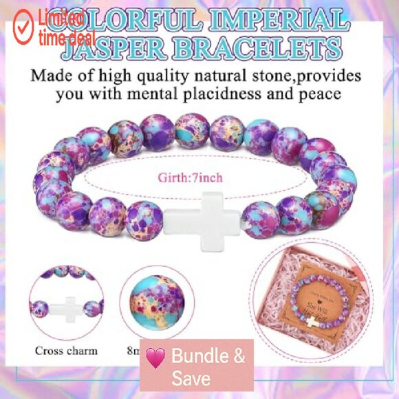 12-Piece Natural Stone Cross Bracelets with Religious Cards for Women - Picture 3 of 8